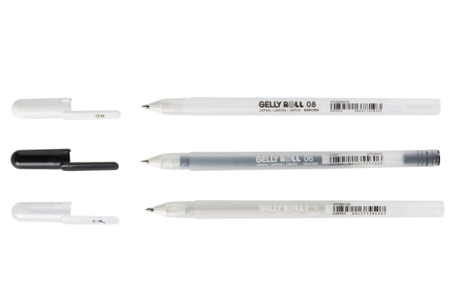 3 Stylos Gel Sakura Gelly Roll — Noir Blanc et Pailleté - Feutres calibrés et fineliners pour le dessin de précision - 10doigts.fr