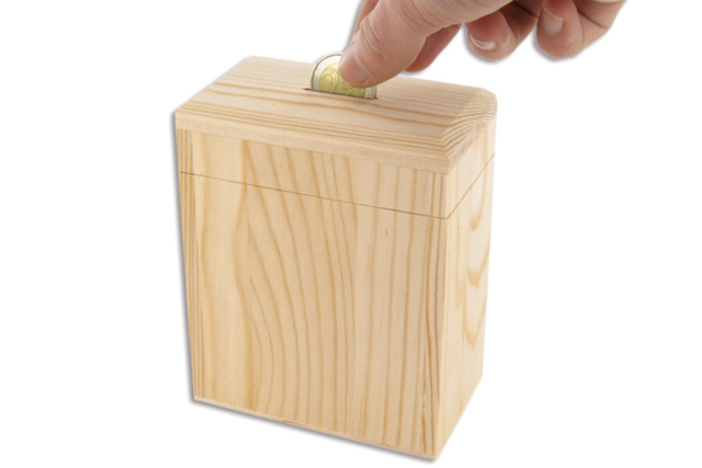 Tirelire en bois à vernir - Objets bois pour le bureau - 10doigts.fr