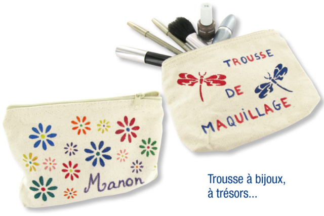 Trousse à bijoux, à trésors... en coton avec fermeture zippée 19 x 13.5 cm - Coton, lin - Textiles - 10doigts.fr