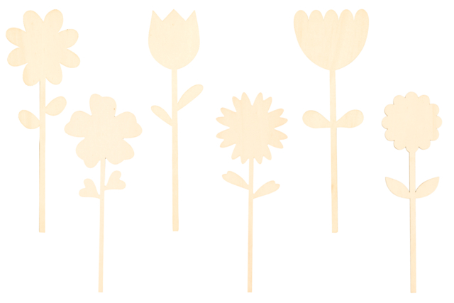 6 fleurs en bois - Supports plats en bois - 10doigts.fr