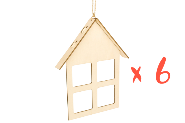 6 maisons avec fenêtres - Cadres photos en bois - 10doigts.fr