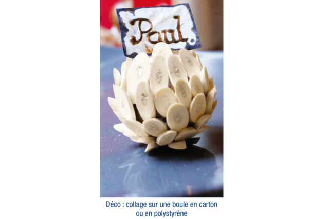 Lamelles de bois : Idée Créa Collage sur boule carton ou polystyrène - Décors nature - 10doigts.fr