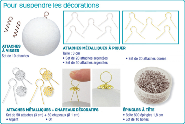 Attache métallique pour boule polystyrène - Formes à décorer - Polystyrène - 10doigts.fr