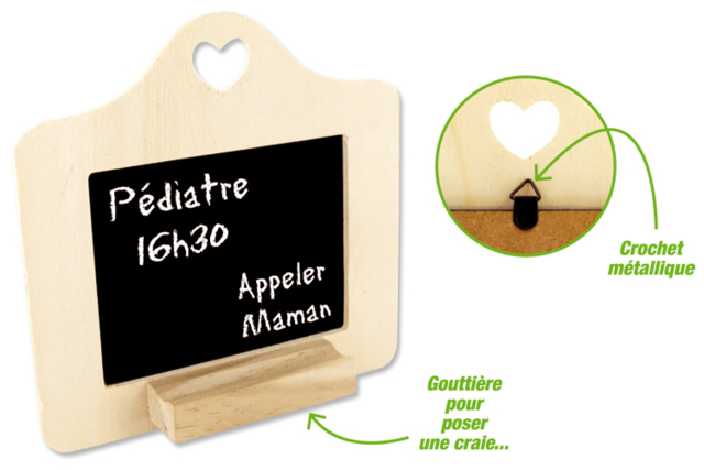 Ardoise coeur à suspendre avec gouttière pour craie - Ardoises en bois - 10doigts.fr