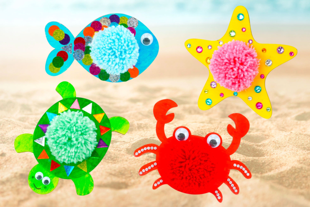 animaux marin pour pompons - Animaux en bois - 10doigts.fr