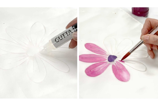 application gutta sur carré de soie - Soie - Textiles - 10doigts.fr
