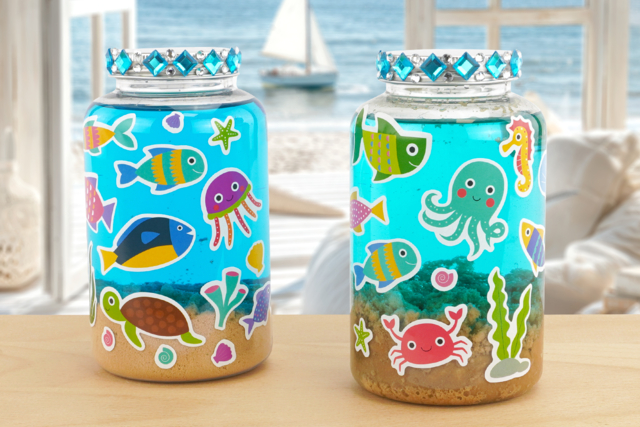 Aquarium dans un bocal - Strass autocollants - 10doigts.fr