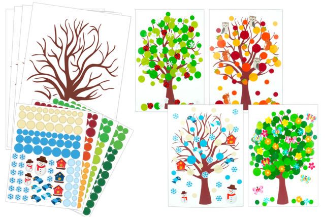 arbres 4 saisons gommettes - Gommettes pédagogiques : apprendre, grandir et s'éveiller par le jeu - 10doigts.fr