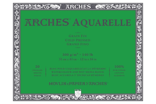 Bloc Arches Aquarelle grain fin, 300 g, 31 × 41 cm - Papiers aquarelle et gouache - 10doigts.fr