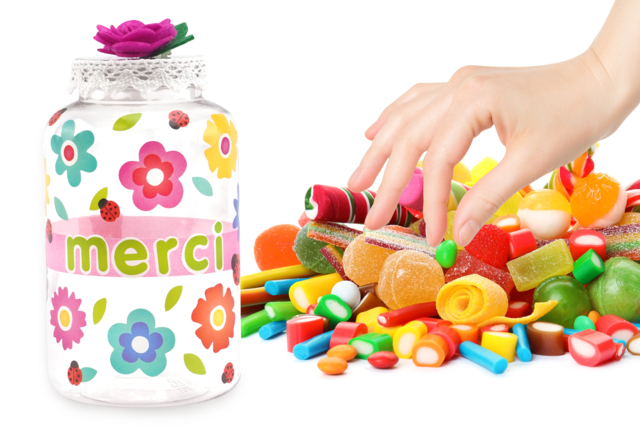 Bocal à gourmandises - Gommettes Fleurs, Fruits et Légumes - 10doigts.fr