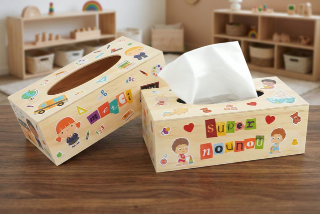 Boite à mouchoirs personnalisée - cadeau de fin d'année - Boîtes en bois - 10doigts.fr