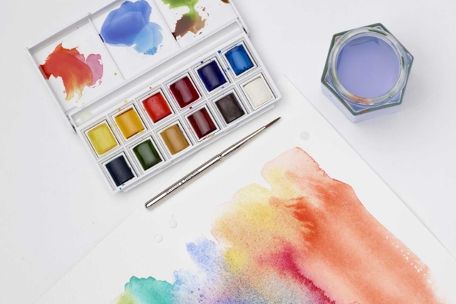 Boîte aquarelle Cotman, 12 demi-godets, Winsor & Newton - Couleurs aquarelle - 10doigts.fr