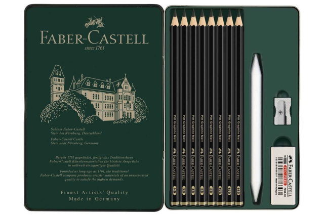 Boite métal Pitt Graphite Matt - 11 pièces - Crayons graphite et mines pour le dessin - 10doigts.fr