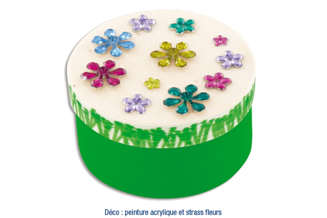 boite ronde en bois fleurs strass - Boîtes en bois - 10doigts.fr