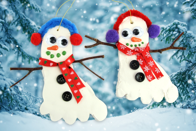 Bonhomme de neige empreinte de pied - Pâtes à modeler autodurcissantes - 10doigts.fr