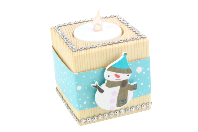 bougeoir carré hiver - Déco en bois peints - 10doigts.fr