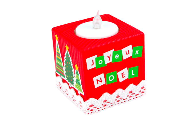 bougeoir noël rouge - Gommettes Alphabet, messages - 10doigts.fr