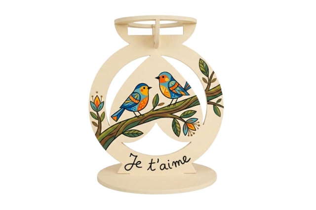 bougeoir oiseaux je t'aime en bois - Bougeoirs et photophores - 10doigts.fr