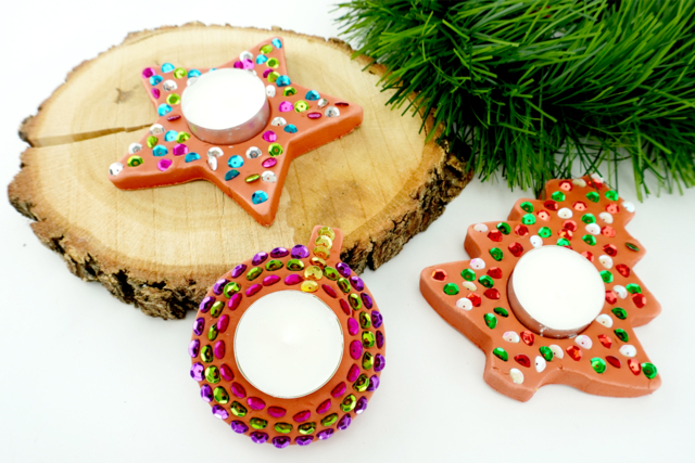 Bougeoirs d'hiver à paillettes - Emporte-pièces créatifs pour enfants - 10doigts.fr