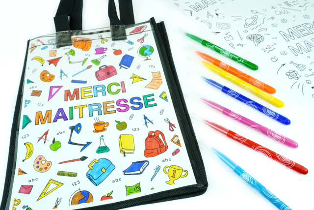 Cadeau Maitresse : Sac personnalisé avec un coloriage - Feutres pointes moyennes : l'outil polyvalent pour le dessin et l'école - 10doigts.fr