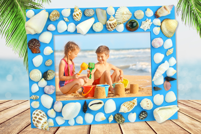 Cadre de vacances avec des coquillages - Cadres photos en bois - 10doigts.fr