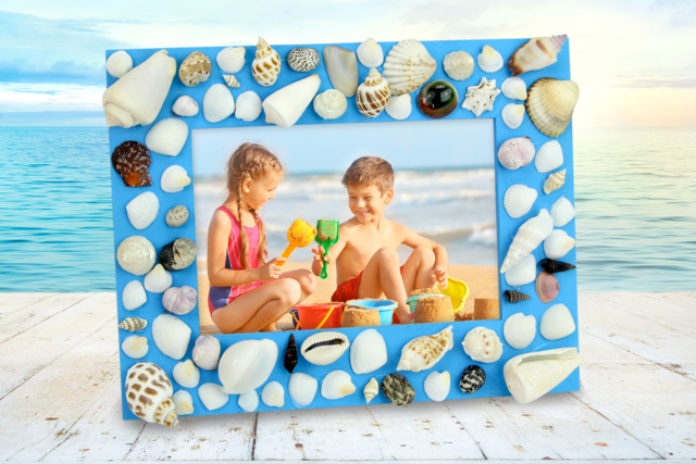 Cadre de vacances avec des coquillages - Joint et outils pour mosaïques - 10doigts.fr