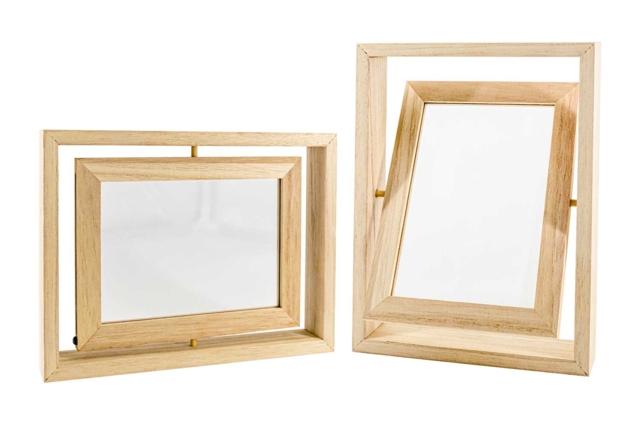 Cadre double bois face pivotant, fenêtre acrylique 20 x 15 x 3 cm - Cadres photos en bois - 10doigts.fr