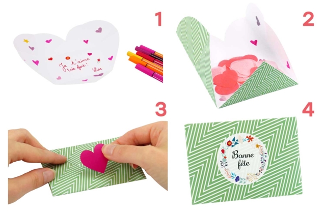 carte bonne fête coeur - Cartes de Fête des Mères : modèles et kits créatifs à fabriquer - 10doigts.fr