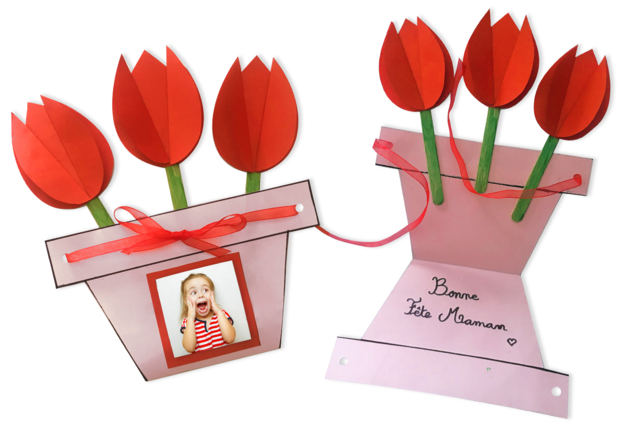 Carte pot de fleurs pour la fête des mères - Papiers colorés - 10doigts.fr