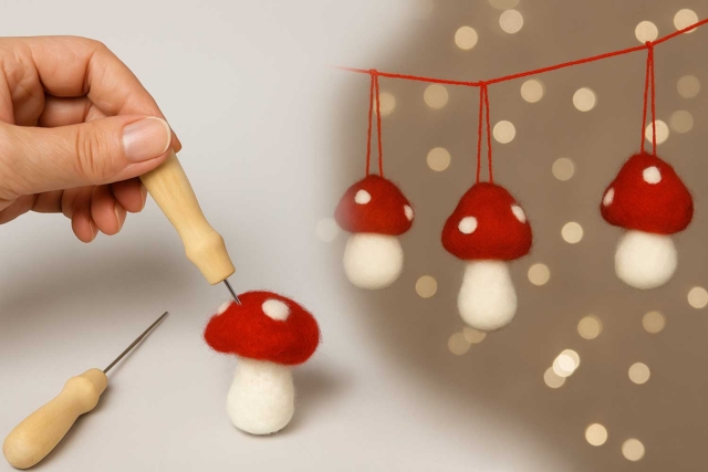champignons en laine cardée - Feutrage, laine cardée - 10doigts.fr