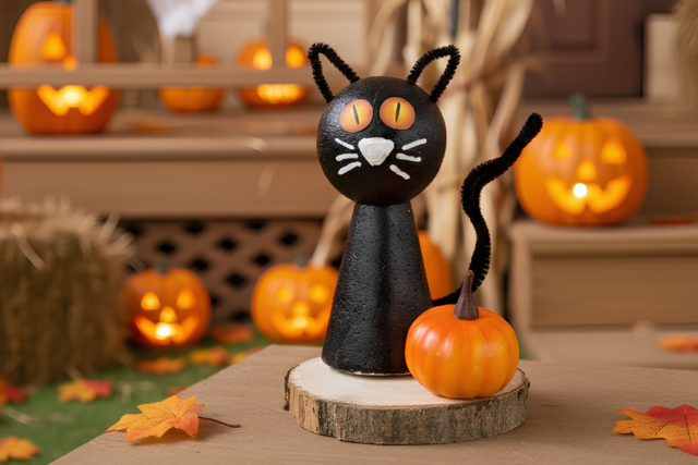 Chat noir Halloween en polystyrène - Boules en polystyrène - 10doigts.fr
