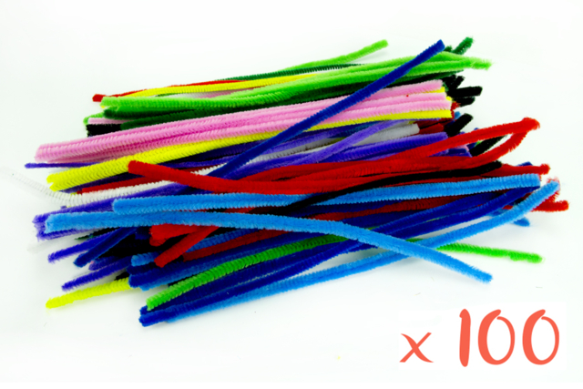 Chenilles ø 6 mm - 50 cm, couleurs assorties  - Set de 100 - Chenilles, cure-pipe - 10doigts.fr