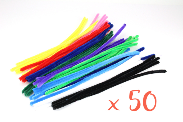 Chenilles ø 9 mm - 30 cm, couleurs assorties - Set de 50 - Chenilles, cure-pipe - 10doigts.fr