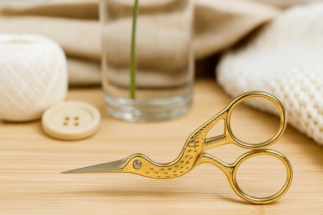Ciseaux broderie cigogne dorée 9 cm - Outils de mercerie - 10doigts.fr