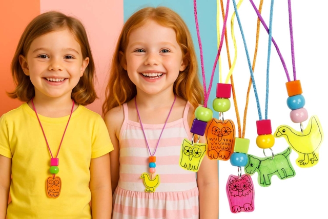Colliers trop mignons en plastique magique - Feuilles de plastique fou : le support magique pour vos activités - 10doigts.fr
