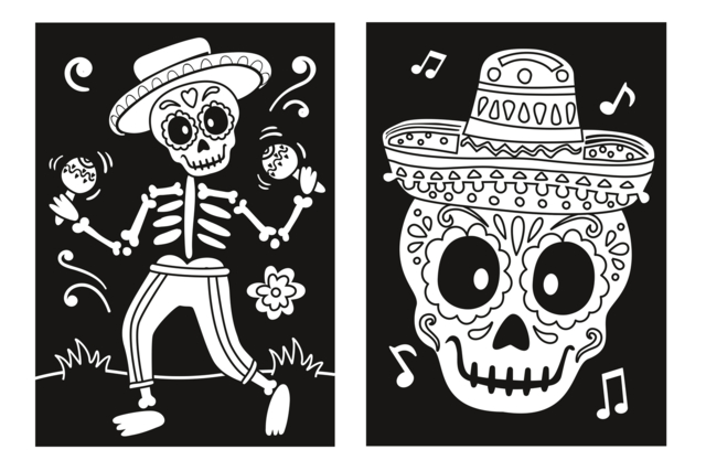 Coloriages velours squelettes - Kits créatifs Halloween - 10doigts.fr