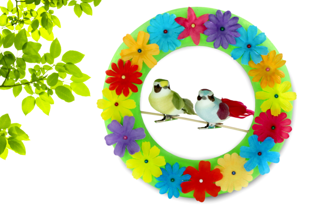 Couronne de fleurs et petits oiseaux - Formes à décorer - Polystyrène - 10doigts.fr