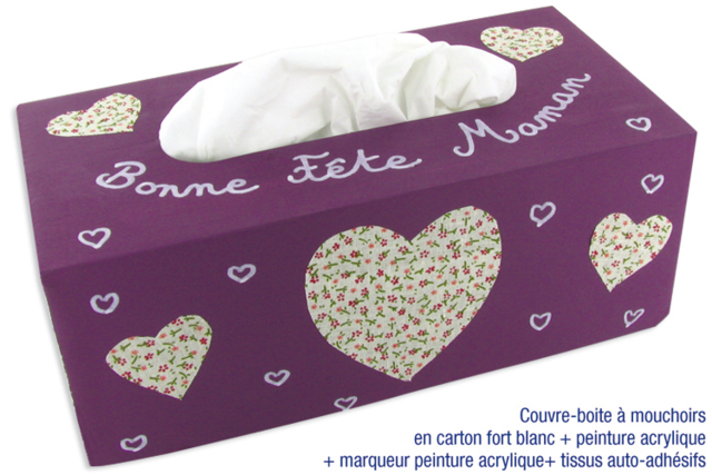 Couvre-boîte à mouchoirs en carton fort blanc - Tissus adhésifs - 10doigts.fr