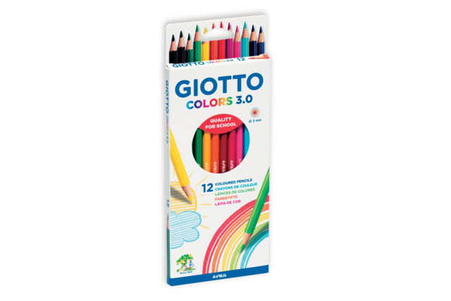 Crayons Giotto Colors 3.0 - Pochette 12 crayons - Crayons de couleur pour enfants : du premier gribouillage au dessin d'artiste - 10doigts.fr