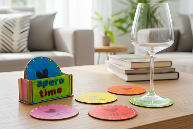 déco dessous de verre en bois apéro  - Objets bois pour la cuisine - 10doigts.fr