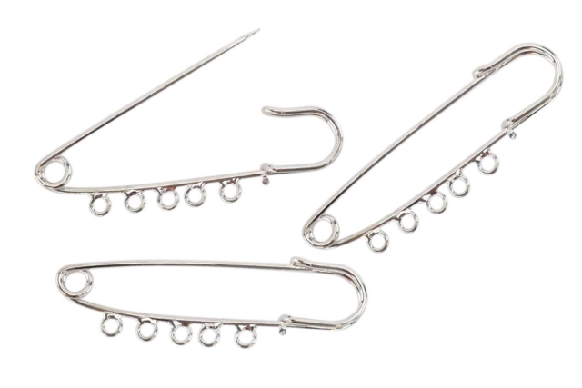Epingles à nourrice argent et 5 anneaux - Broches - 10doigts.fr