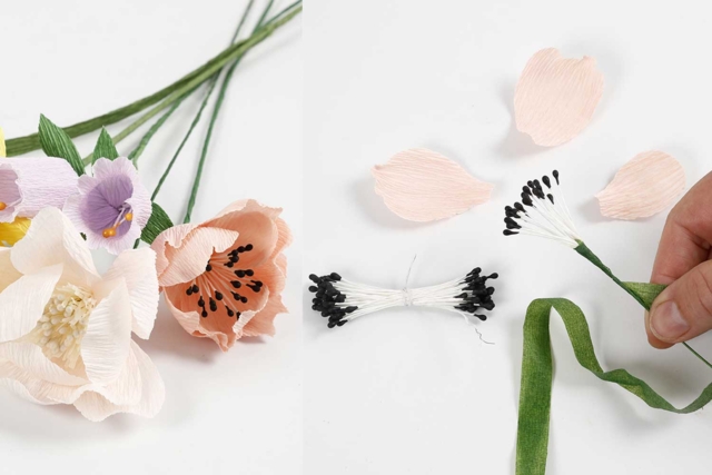 étamines de fleurs noires - Fleurs en papier crépon : créez des bouquets éternels - 10doigts.fr