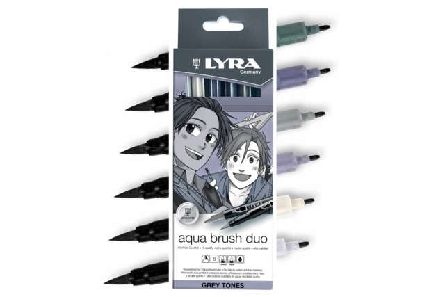 Feutres Aqua Brush Duo Lyra, 6 tons gris - Feutres à alcool : des couleurs intenses et des dégradés sans traces - 10doigts.fr