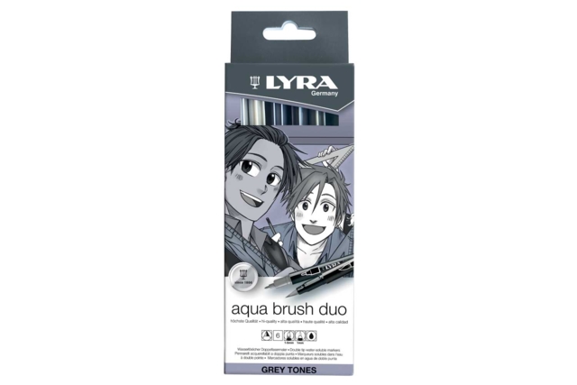 Feutres Aquabrush Duo Lyra - 6 couleurs nuances de gris - Feutres à alcool : des couleurs intenses et des dégradés sans traces - 10doigts.fr