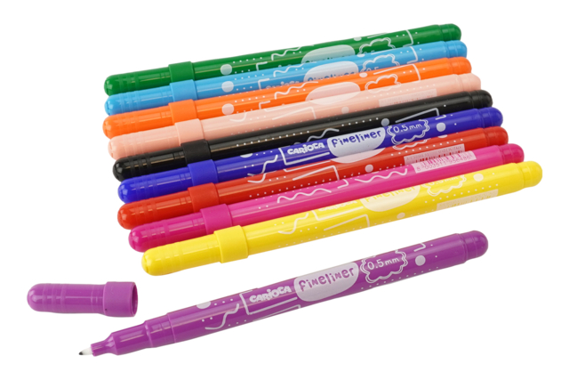 Feutres fineliners Carioca - 10 couleurs - Feutres pointes fines : la précision pour le dessin et l'écriture - 10doigts.fr