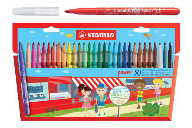 Feutres Stabilo Power - 30 feutres - Feutres pointes moyennes : l'outil polyvalent pour le dessin et l'école - 10doigts.fr