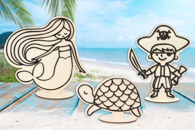 Figurines en bois avec relief - Thème océan - Livres et Kits de modelage - 10doigts.fr