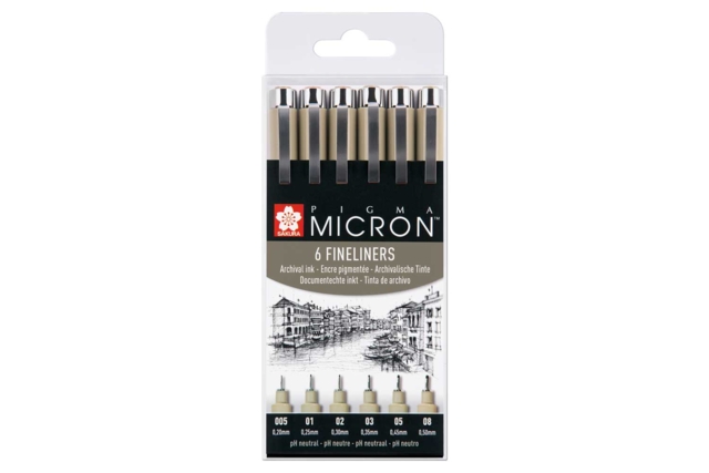 Fineliners Sakura noirs - 6 pcs - Feutres calibrés et fineliners pour le dessin de précision - 10doigts.fr