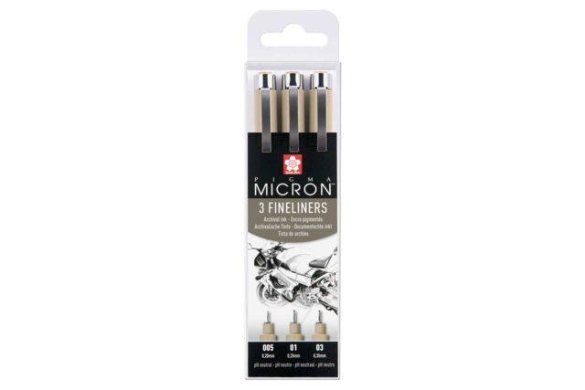 Fineliners Sakura noirs, large - 3 pcs - Feutres calibrés et fineliners pour le dessin de précision - 10doigts.fr
