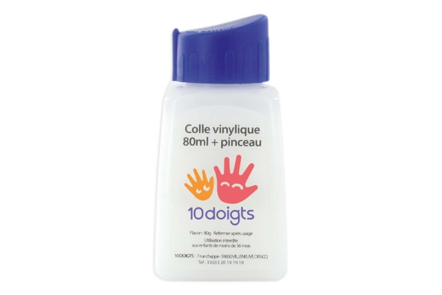Flacon pinceau colle blanche vinylique 80ml - Colles scolaires - 10doigts.fr
